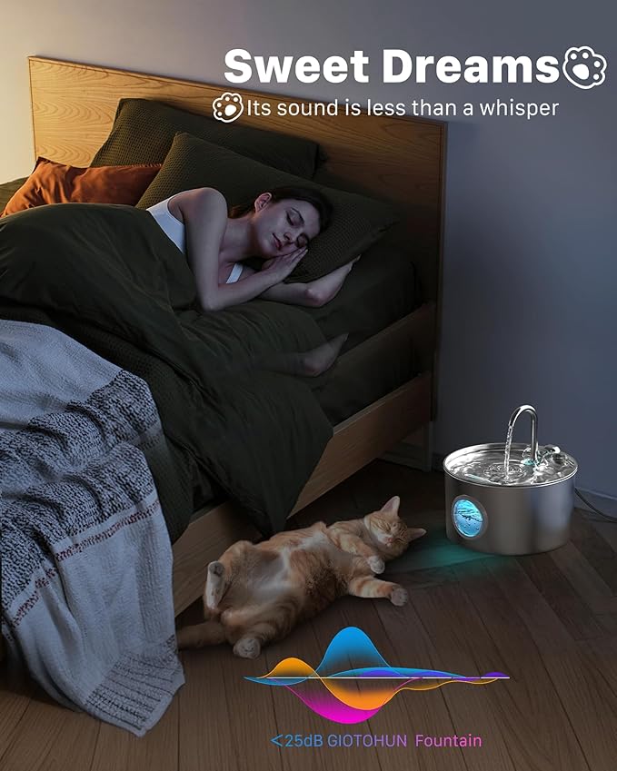 Cat Water Fountain Stainless Steel: Cat Fountain for Drinking - Pet Water Fountain for Cats Inside - 74oz/2.2L Quiet Cat Water Bowl Dispenser - Cat Drinking Fountains - Contains 6 Filters + 3 Sponges - PAWPICO