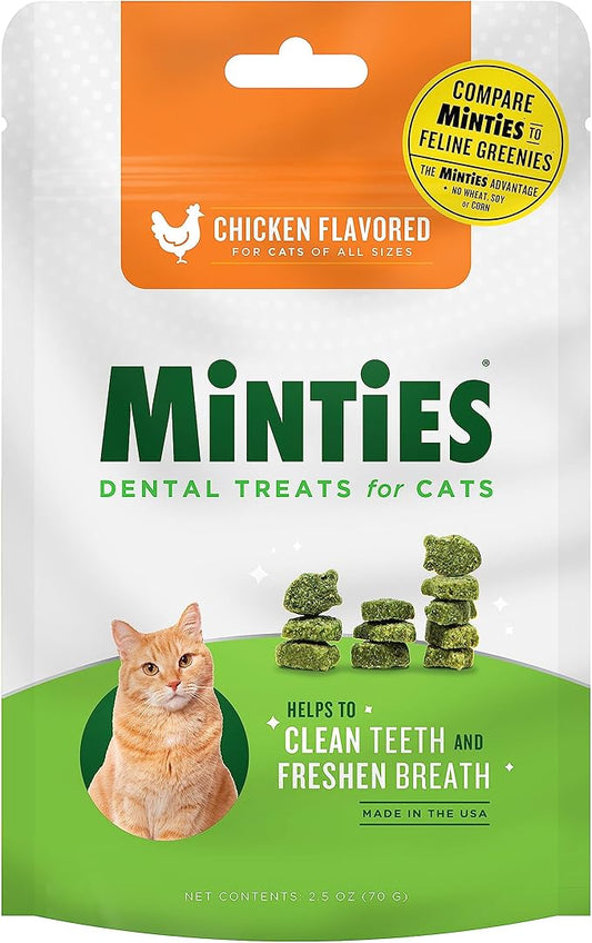 Minties Dental Treats for Cats, Chicken Flavored Treats for Cats, Freshens Breath and Controls Tartar, 2.5oz Minties