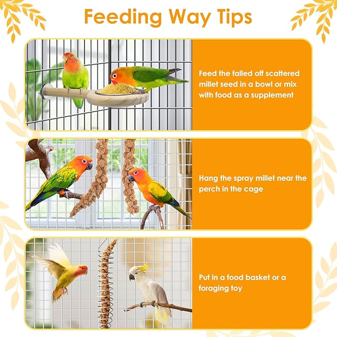 KATUMO Spray Millet for Birds, 2.0LB / 910g Natural Sun-Dried Millet Spray Bird Treats Parakeet Food for Cockatiels Conures Parrots Hamsters Finches KATUMO