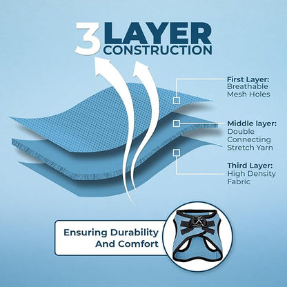 Voyager Step-In Air Dog Harness - All Weather Mesh, Reflective, No Pull Harness for Small, Medium Dogs, Cats - Secure with Hook & Loop Fastener, Buckle, Double D-Rings - Baby Blue/Black Trim, XXS BestPetSuppliesLLC