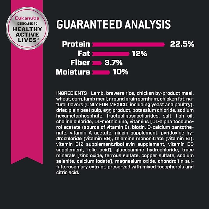 Eukanuba Adult Large Breed Dog Food Dry, Lamb 1st Ingredient, Dog Food Dry Formula for Large Dogs with Protein, DHA and Vitamins to Support an Active Lifestyle, 30 lb Bag - PAWPICO