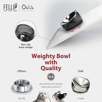 Felli Pet Oblik Whisker Fatigue Cat Food Bowl Raised Stainless Steel Shallow Dish, Pet Friendly Design Anti Vomit Tilted Metal Plate Feeder Elevated Acrylic Base for Treats Storage (0.5 Cups, Smoky) - PAWPICO