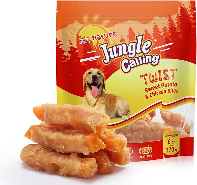 Jungle Calling Dog Treats, Skinless Chicken Wrapped Sweet Potato, Gluten and Grain Free, Chewy Dog Bites for Balanced Nutrition, 6 oz - PAWPICO