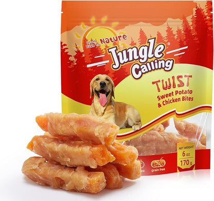 Jungle Calling Dog Treats, Skinless Chicken Wrapped Sweet Potato, Gluten and Grain Free, Chewy Dog Bites for Balanced Nutrition, 6 oz - PAWPICO