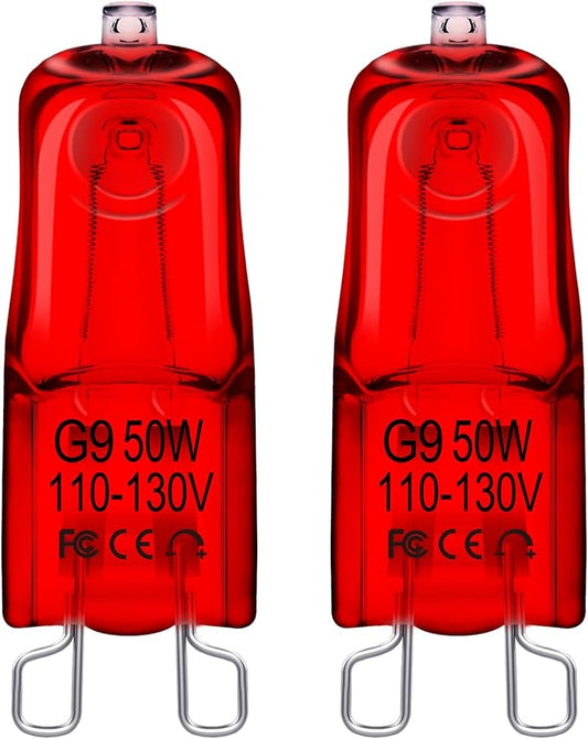 Flaspar G9 Reptile Heat Lamp Bulbs 50W 120V, Dimmable Red Night Light UVA Infrared Heat Lamp, 2 Pin Base Mini Heat Bulb for Bearded Dragon, Turtle, Leopard Gecko, Snake, Lizard, 2 Pack Flaspar