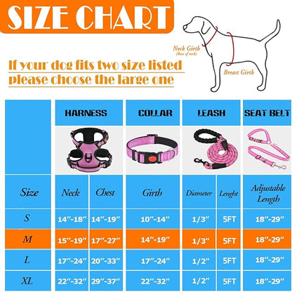 No Pull Dog Harness, Collar & Leash Set | Includes Dog Seat Belt, Collapsible Bowls & Poop Bag Dispenser. Ideal for Training, Walking, Hiking. Fits Small to Large Dogs(Pink-M) Lovebegetslove
