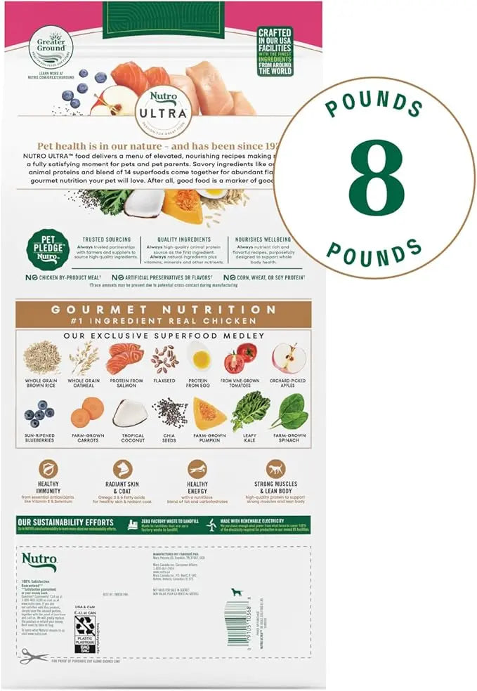 Nutro Ultra Adult Small Breed Dry Dog Food, Chicken, Lamb and Salmon Protein Trio, 8 lb. Bag - PAWPICO