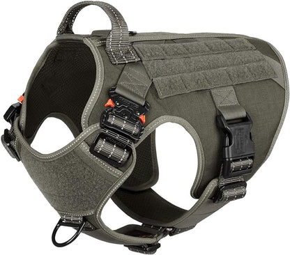 ICEFANG Tactical Dog Harness,Large Size, 2X Metal Buckle,Working Dog MOLLE Vest with Handle,No Pulling Front Leash Clip,Hook and Loop Panel ICEFANGDIRECT
