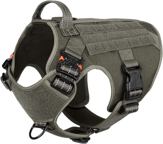 ICEFANG Tactical Dog Harness,Large Size, 2X Metal Buckle,Working Dog MOLLE Vest with Handle,No Pulling Front Leash Clip,Hook and Loop Panel ICEFANGDIRECT