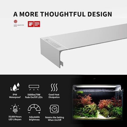 ONF Flat One+ 24-inch 24/7 Automated LED Aquarium Light, 3000-6500K Yellow White LED, Mobile APP Remote Controlled, Dimmable Full Spectrum Sunrise/Sunset for Plant Growth, Hood Style for Fish Tank ONF