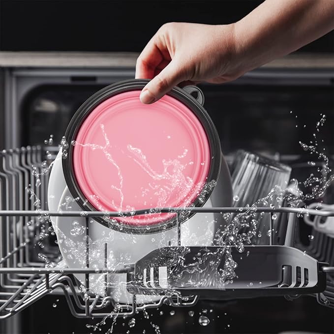 Dog Bowl Pet Collapsible Bowls, 2 Pack Collapsible Dog Water Bowls for Cats Dogs, Portable Pet Feeding Watering Dish for Walking Parking Traveling with 2 Carabiners (Large, Fairy Pink & Sprout Green) - PAWPICO