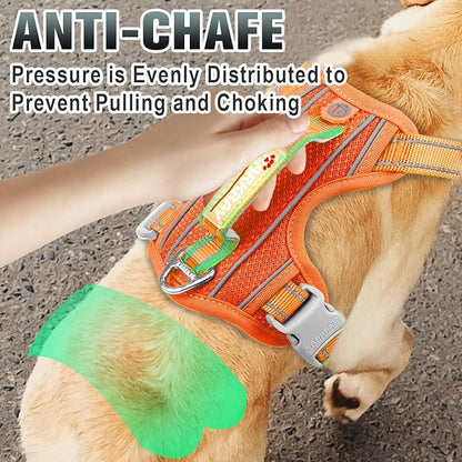 BARKBAY No Pull Dog Harness Large Reflective Dog Harness with Front Clip and Easy Control Handle for Walking Training Running with ID tag Pocket(Orange,S) BARKBAY