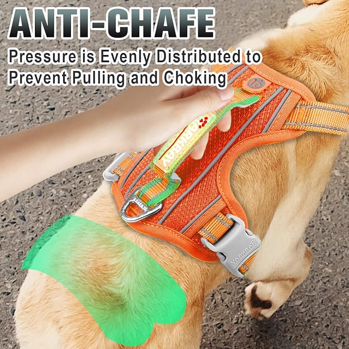 BARKBAY No Pull Dog Harness Large Reflective Dog Harness with Front Clip and Easy Control Handle for Walking Training Running with ID tag Pocket(Orange,M) BARKBAY