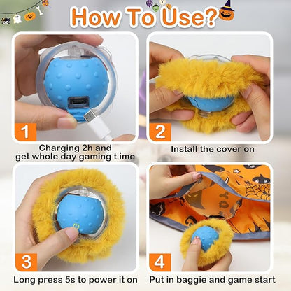 Interactive Cat Toys Ball Fast Rolling in Pouch, Motion Activate Chirping Cat Toy Hide and Seek Mouse Catching Game (Halloween Party) - PAWPICO