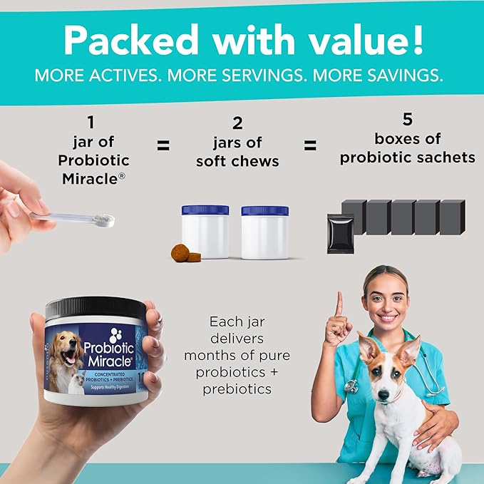 Probiotics for Cats & Dogs : Probiotic Miracle : Bowel & Gut Support : Digestive Health : Stop Diarrhea, Loose Stool NUSENTIA