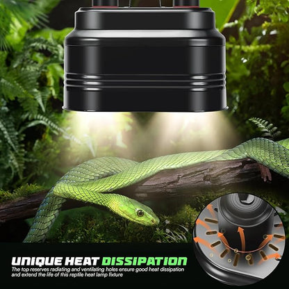 Dual Reptile Light Fixture with Thermostat Switch and Independent Switch, Deep Dome Reptile Heat Lamp Fixture Optical Reflector Lampshade for Bearded Dragon, Amphibians, Tortoise (Max 160W) WelcometoMECESORReptileWorld