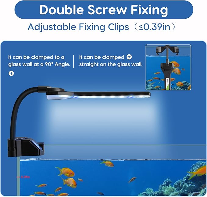 FYD LED Aquarium Light, 2.9W Clip on Aquarium Light Suitable for Uncovered Aquariums Under 15 Inches, Fish Tank Light with White & Blue Lights, Aquarium Plant Light for Reef Coral Aquatic Plants FYD