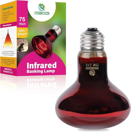 Reptile Heat Lamp,75W Red Basking Spot Lamp Bulb for Chickens Amphibians, Infrared Heat Emitter Light for Coop REPTIHOME