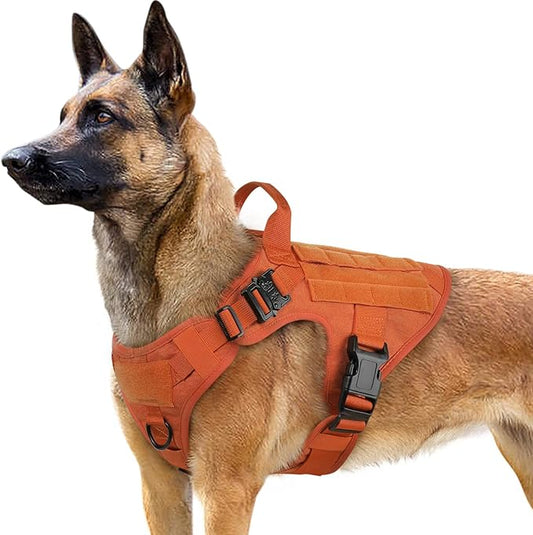 rabbitgoo Tactical Dog Harness for Large, Heavy Duty Pet Harness with Handle, No-Pull Service Vest Large Breed, Adjustable Military Dog Vest for Training Hunting Walking, Orange, L rabbitgoo