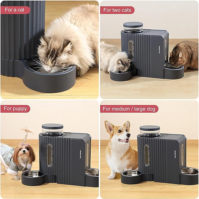 Gardner Pet Automatic Gravity Cat Food Feeder and Water Dispenser Stainless Steel Two-in-One Set Large Capacity Dispenser for Medium, Large Dogs, Puppies, Kittens, Rabbits-(1.6 Gallons x 2) - PAWPICO