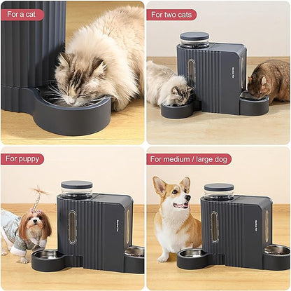 Gardner Pet Automatic Gravity Cat Food Feeder and Water Dispenser Stainless Steel Two-in-One Set Large Capacity Dispenser for Medium, Large Dogs, Puppies, Kittens, Rabbits-(1.6 Gallons x 2) - PAWPICO