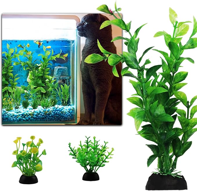 PietyPet Fish Tank Accessories Green Plants, 10pcs Green Fish Tank Decorations, Aquarium Decor Plastic Plants Bxlive