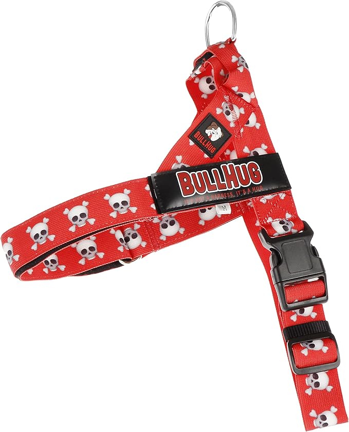 BULLHUG Harness – Made for Larger Chested Dogs Like English Bulldogs, French Bulldogs, Pugs & More. Stops Dogs from Pulling & Choking on Walks (Skull, XL) BULLHUG