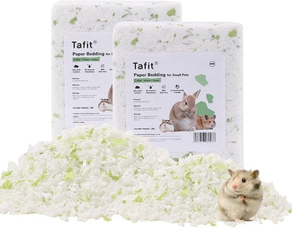 Dust-Free Soft Natural Paper Hamster Bedding with Odor Control, Strong Absorption, for Hamster, Guinea Pig, Rabbit, Chinchilla, Rat, Mice, Small Animal (White+Green), 36 Liters Tafit
