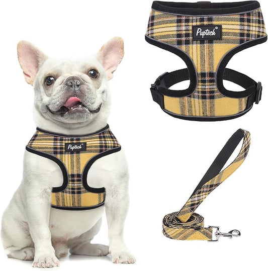 PUPTECK Soft Mesh Dog Harness and Leash Set Pet Puppy Cat Comfort Padded Vest No Pull Harnesses, Yellow, L PUPTECK