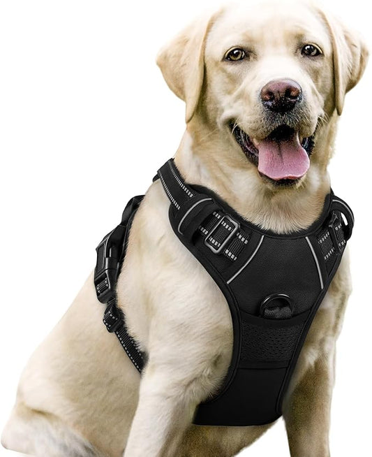 rabbitgoo Dog Harness No Pull with 2 Leash Clips, Adjustable Soft Padded, Reflective Oxford No Choke Pet Vest with Easy Control Handle for Large Dogs, Black, L rabbitgoo