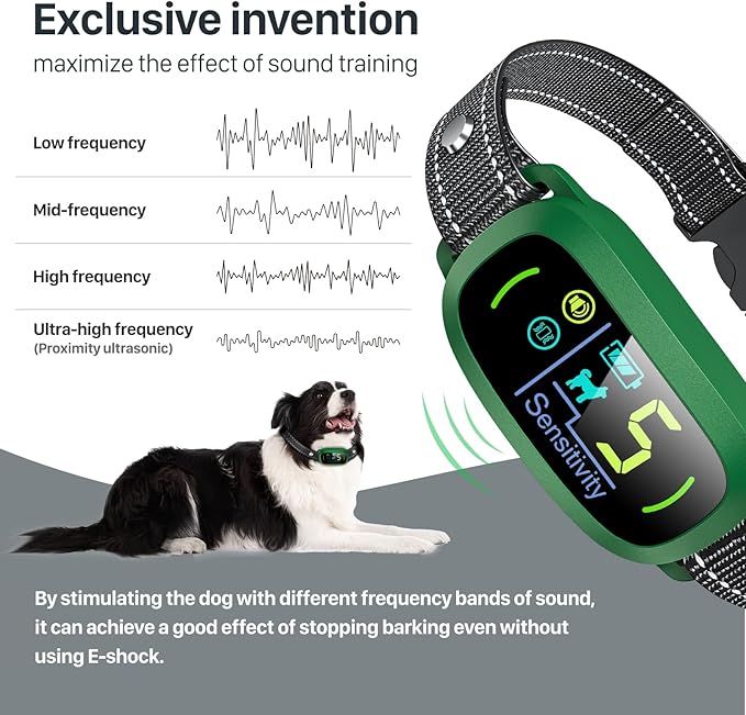 Bark Collar, Rechargeable Dog Bark Collar with 5 Adjustable Sensitivity and Intensity Beep Vibration, Anti Barking Collar for Small Medium Large Breed Dogs (Green) FAFAFROG