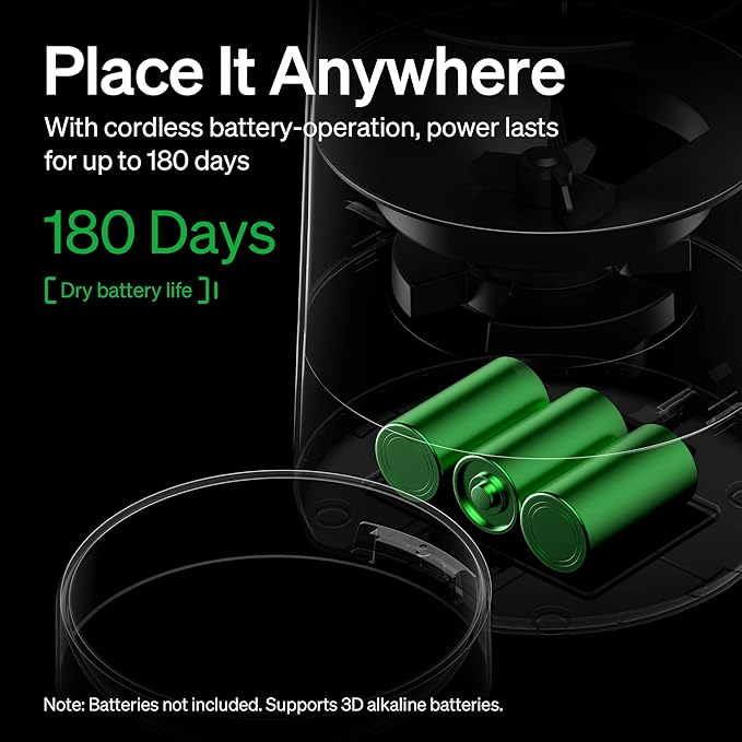 PETLIBRO Automatic Cat Feeder, Battery-operated Automatic Cat Food Dispenser with 180-Day Life, AIR Cordless Timed Pet Feeder for Cat & Dog, 2L Auto Cat Feeder, Black - PAWPICO