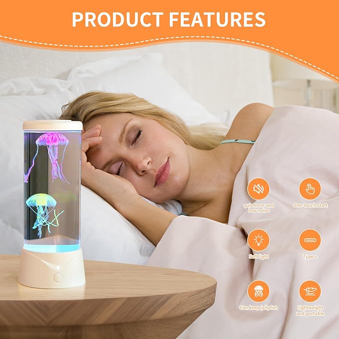 Jellyfish Lamp with 7 Color Changing Effect LED Jellyfish Aquarium Tank Mood Lamp Aquarium Light Table lamp Home Decor Gift for Kids Women Men (White) Ekovko
