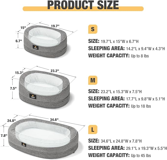 Veehoo Orthopedic Cat Bed for Indoor Cats, Oval Washable Cat Bed with Egg Crate Foam Support, Indoor Donut Puppy Cat Bed Bolster Dog Bed with Removable Cover & Non-Slip Bottom, Light Gray - PAWPICO