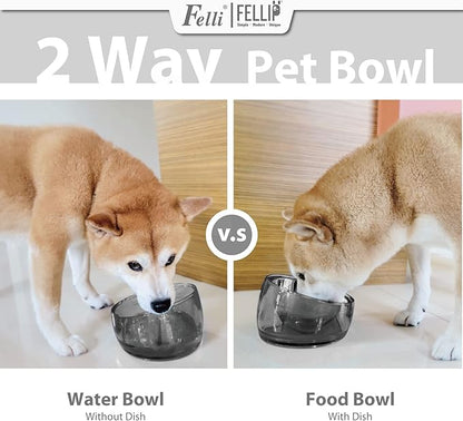 Felli Pet Oblik Spill Proof Dog Food Water Bowl Raised Acrylic Cone, Stainless Steel Tilted Oval Dish Pet Friendly, Slanted Metal Plate Feeder Elevated for Small Medium Size Dog (1.5Cup, Smoky) - PAWPICO