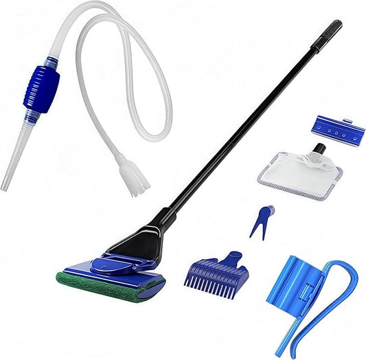 Fish Tank Net 5 in 1 Cleaning Set Fish Tank Cleaning Tools, Fish Tank Cleaner,Fish Tank Siphon, Aquarium Water Change Aquarium Cleaning Tools.Aquarium Algae Scrapers (Suit-2) PAWPICO