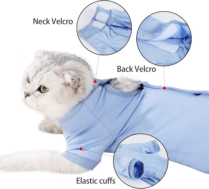 LIANZIMAU Cat Surgical Recovery Suit Professional for Male Female Dog Abdominal Wounds Cone E-Collar Alternative Anti-Licking Pet Surgical Recovery Pajama Suit Soft Fabric Onesie for Cats Lianzimau