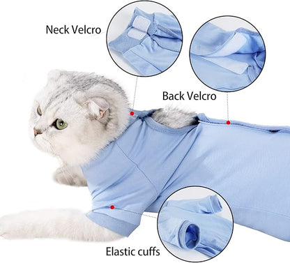 LIANZIMAU Cat Surgical Recovery Suit Professional for Male Female Dog Abdominal Wounds Cone E-Collar Alternative Anti-Licking Pet Surgical Recovery Pajama Suit Soft Fabric Onesie for Cats Lianzimau