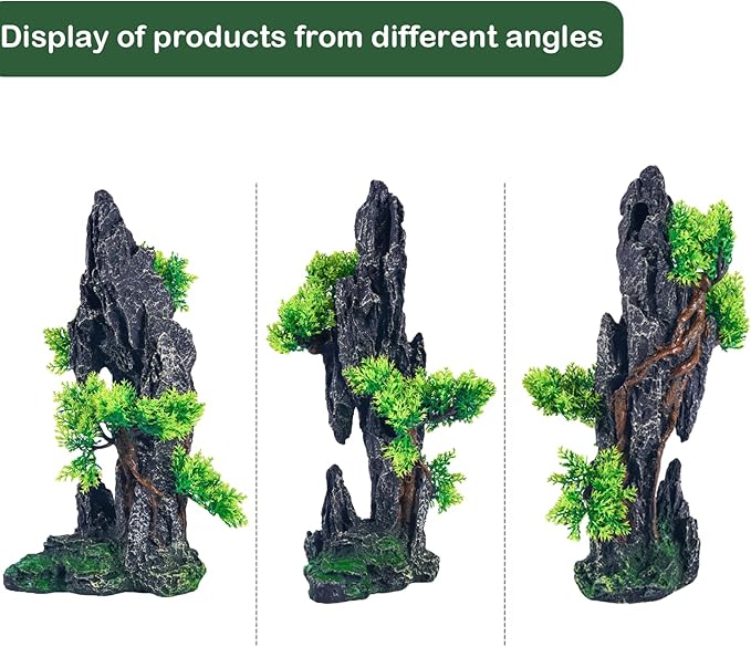 Large Fish Tank Decorations - Mountain View Aquarium Ornament with Tree House Cave Bridge,Mountain E SiissaPeksid