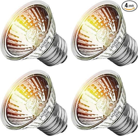 4-Pack 25W UVA UVB Bulbs, Fit E26 Heat Reptile Lamp, Light Turtle Heat Lamp for Reptiles and Amphibian Tanks, Terrariums and Cages, Works with Various Lamp Fixtures Lachesan