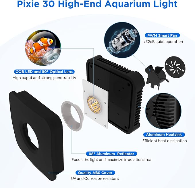 Lominie LED Aquarium Light, Full Spectrum Fish Tank Light, Clip on Saltwater Planted Light Adjustable Gooseneck for Saltwater Coral Fish Tanks, Dimmable Nano Refugium Tank Light Supports Remote WiFi Lominie