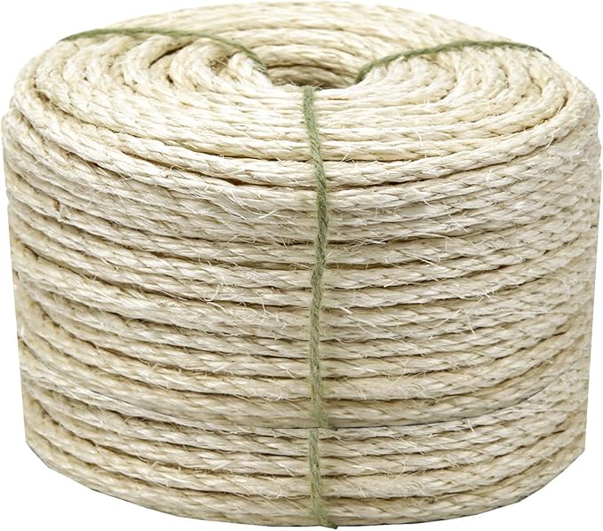 Cat Sisal Rope 164-Feet 4mm for Scratcher Repair and Replace Scratching Post, DIY Hemp Twine Rope for Cat Tree Tower Carpet Mat Kicker House, Pet Toy, and Crafts Gardening Home Decorating - PAWPICO