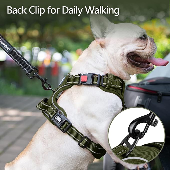 PoyPet No Pull Dog Harness, No Choke Reflective Dog Vest, Adjustable Pet Harnesses with Easy Control Padded Handle for Small Medium Large Dogs(Military Green,S) PoyPet