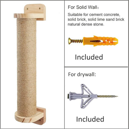 Wall Mounted Cat Scratching Posts for Cats and Kittens - Indoor Cat Activity Tree with Jute Rope Scratcher, Solid Wood Cat Wall Furniture - PAWPICO