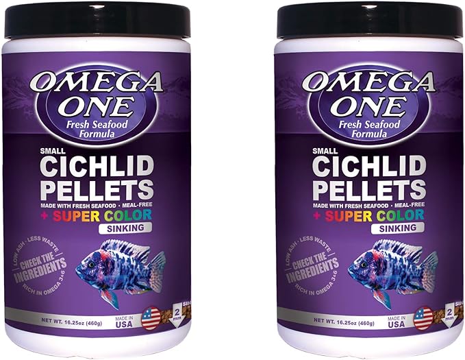 Omega One 2 Pack of Super Color Sinking Small Cichlid Pellets, 16.25 Ounces Each, Made in The USA JASSY