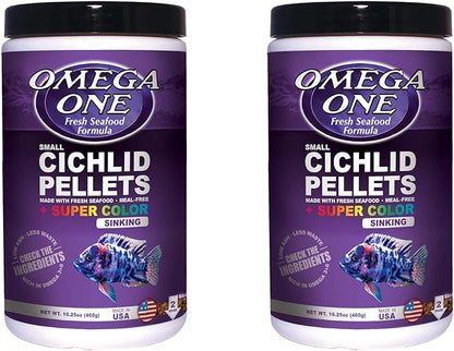 Omega One 2 Pack of Super Color Sinking Small Cichlid Pellets, 16.25 Ounces Each, Made in The USA JASSY
