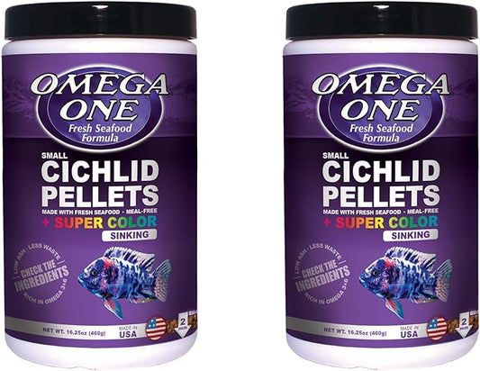Omega One 2 Pack of Super Color Sinking Small Cichlid Pellets, 16.25 Ounces Each, Made in The USA JASSY