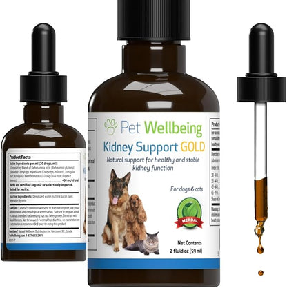 Pet Wellbeing Kidney Support Gold for Cats - Supports Healthy Kidney Function, Fluid Balance, Energy Levels, Rehmannia, Dong Quai - Veterinarian-Formulated Herbal Supplement 2 oz (59 ml) PetWellbeing