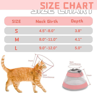 Cat Cone, Breathable Cat Cone Collar Soft, Adjustable Cat Cone to Stop Licking, Water Resistant Neck Cone for Cats with Air Mesh, Protective Cat Recovery E Collar for Cat Kitten（Pink,S-8 GoGoPaw
