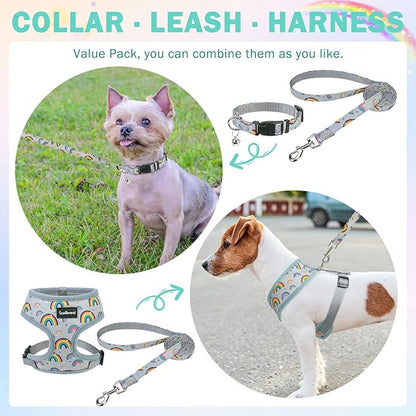 SCENEREAL Small Dog Harness Collar and Leash Set, Adjustable No Pull Pet Harnesses, No Chock Soft Mesh Step in Vest for Doggie Puppy Medium Dogs Cats Girl or Boy,Chihuahua, Yorkie, Outdoor Walking SCENEREAL